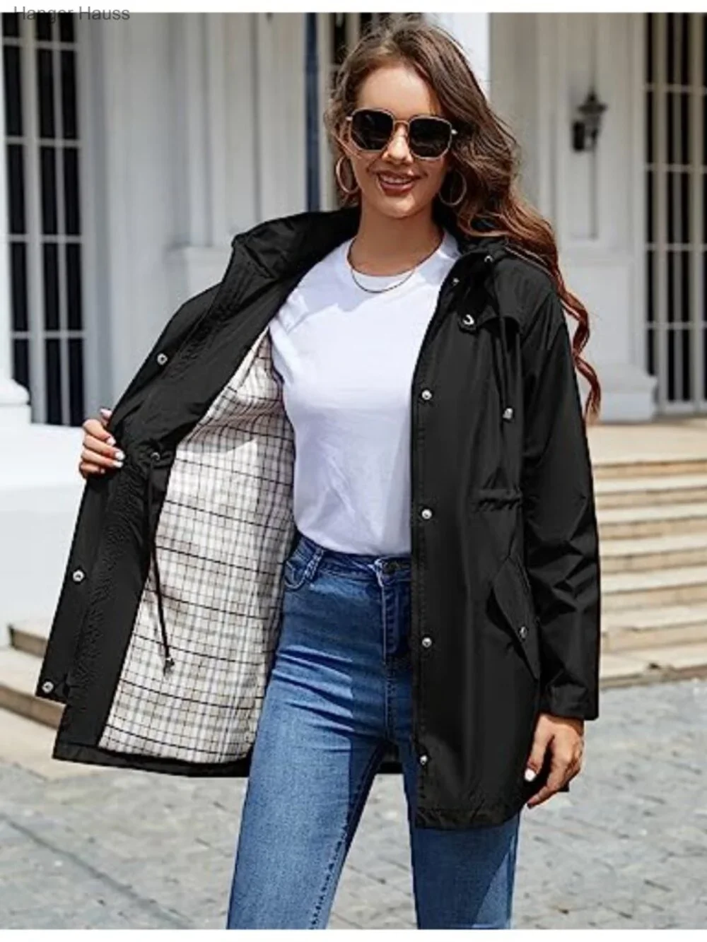 Women's Waterproof Hooded Rain Jacket Lined Lightweight Windbreaker Outdoor
